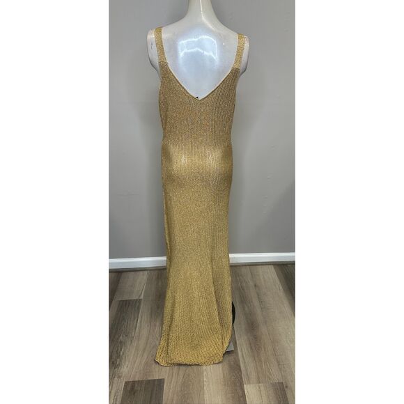 Elisabetta Franchi E. F. Metallic Ribbed Maxi Dress in Gold IT42/US6 $890 - Picture 8 of 11